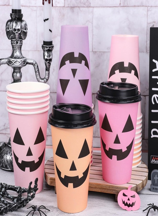 Whaline Halloween Disposable Coffee Cups Ghost Pumpkin Paper Cups with Lids 16 Oz for Holiday Birthday Party Home Office Travel Supplies Hot Cold Drinks, 48 Pcs - Image 4